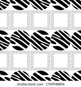 Design mit Zebra-Streifen und Leoparden-Flecken. Ethnische Boho-Ornament.Nahtloser Hintergrund. Stammesmotiv. Vektorillustration-Illustration für Webdesign oder Print.