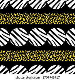 Diseño con rayas de cebra y manchas de leopardo. Ornamento étnico boho.Fondo impecable. Motivo tribal. Ilustración vectorial para diseño web o impresión.