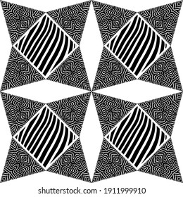 Design with Zebra stripes. Triangles. Black and white color. Ethnic boho ornament. Seamless background. Tribal motif. Vector illustration for web design or print.