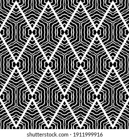 Diseño con rayas de cebra. Triángulos. Color blanco y negro. Ornamento étnico de boho. El fondo es impecable. Motivo tribal. Ilustración vectorial para diseño web o impresión.