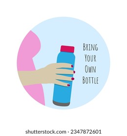 design for zero waste concept with "bring your own water bottle" idea in vector illustration