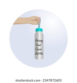 design for zero waste concept with "bring your own water bottle" idea in vector illustration