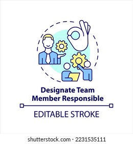 Designate team member responsible concept icon. Define manager. Choose leader abstract idea thin line illustration. Isolated outline drawing. Editable stroke. Arial, Myriad Pro-Bold fonts used