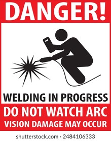 Designated area for welding, Welding in progress industrial warning sign vector do not watch arc vision damage may occur sign notice vector