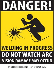 Designated area for welding, Welding in progress industrial warning sign vector do not watch arc vision damage may occur sign notice vector