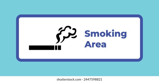 Designated smoking area cigarette sign age poster or sticker design vector illustration silhouette isolated on horizontal blue and white background.