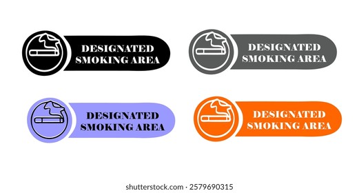 Designated smoking area flat vector signs
