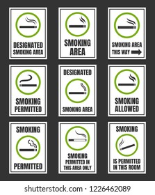 Designated smoking area, smoking permitted sign set