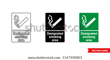 Designated smoking area sign icon of 3 types: color, black and white, outline. Isolated vector sign symbol.