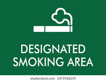 designated smoking area smoke permitted sign illustration with text and white outline and green background 