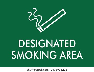 designated smoking area smoke permitted sign illustration with text and white outline and green background 