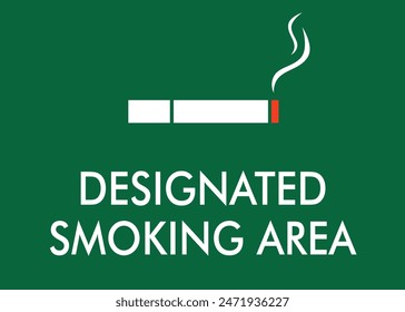 designated smoking area smoke permitted sign illustration with text and white outline and green background 