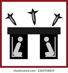 Designation of a point of refuge during a missile attack. Security bunker. Banner. War. Vector illustration