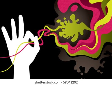 Designed abstract banner with hand silhouette. Vector illustration.