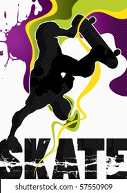 Designed abstract banner with stylized skateboarder. Vector illustration.