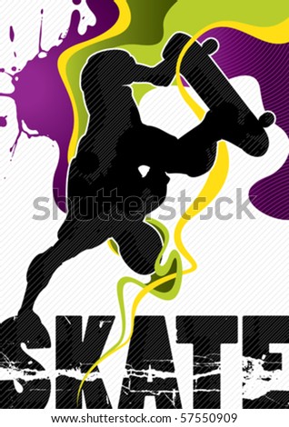 Designed abstract banner with stylized skateboarder. Vector illustration.