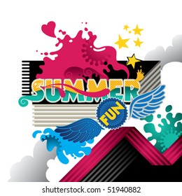 Designed abstract summer fun banner. Vector illustration.