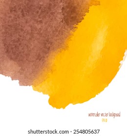 Designed abstract watercolor background, design element, brown and yellow  watercolor square.