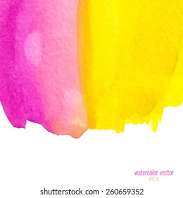 Designed abstract watercolor background, design element,
pink and yellow watercolor square.