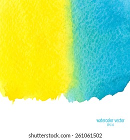 Designed abstract watercolor background, design element, yellow and blue watercolor square.