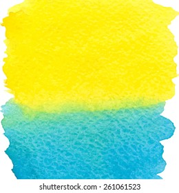 Designed abstract watercolor background, design element, yellow and blue watercolor square.