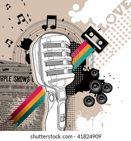 Designed background with microphone. Vector illustration.