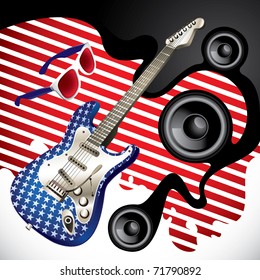 Designed background with stylish electric guitar. Vector illustration.