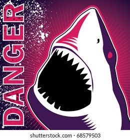 Designed banner with dangerous shark. Vector illustration.