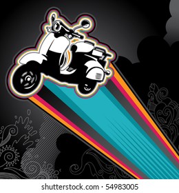 Designed banner with retro scooter. Vector illustration.