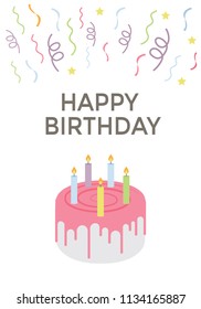 
Designed birthday card with cake and confetti depicting sparkling birthday party 
