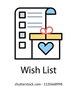 
A designed bullets enriched document with packed gift, as a whole icon for wishlist 
