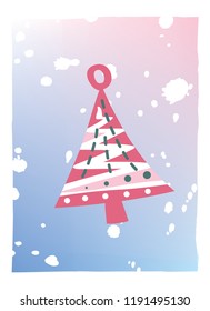 a designed of Christmas tree on multi colors background with fluffy white snowflakes 