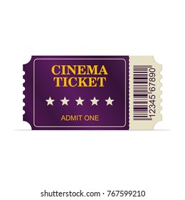Designed cinema ticket isolated on white background. Ticket for movie and film vector illustration