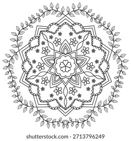 Diseñado en arte de línea negra limpia, es ideal para colorear libros, impresiones decorativas, temas de meditación, papelería y obras de arte digitales.