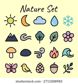 Designed in a clean, playful, and aesthetic style with soft pastel colors, this nature vector pack is perfect for eco branding, environmental campaigns, children’s learning materials, outdoor-themed