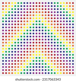 Designed with colorful dots in the shape of an arrow and a symbol of LGBTQ diversity.