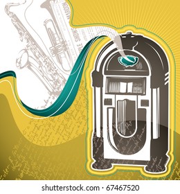 Designed conceptual background with jukebox. Vector illustration.