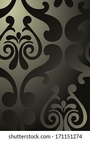 Designed damask wallpaper, golden black