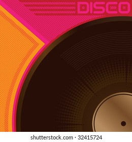 Designed disco poster with vinyl. Vector illustration.