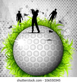 Designed golf background, Element or icon of golf ball with silhouette of players with golf stick grungy  background. EPS 10,