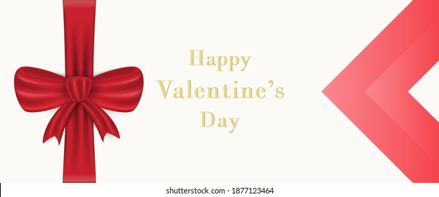 Designed greeting card with red bow and copy space. Valentine's Day. Vector illustration of a website greeting card or banner for Valentine's Day.