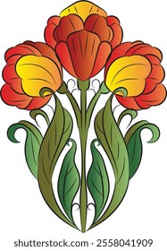 Designed with an iris flower in the style of Art Nouveau. Beautiful iris flower vintage floral composition