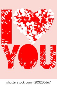 designed linear on a pink background 'I Love You' the pattern illustration. interpreted in a cottage with love heart shape, ladies, home textiles, towel and valentines day gift and card vector design