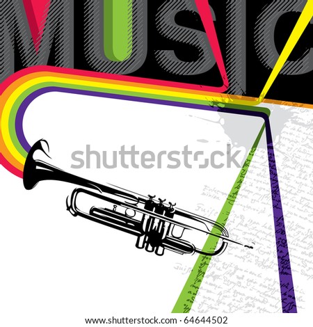 Designed music banner with trumpet. Vector illustration.