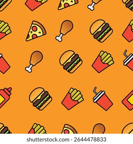 Designed on a bright orange background, this vector illustration is ideal for food-related packaging, restaurant branding, menu backgrounds, children’s products, or marketing materials