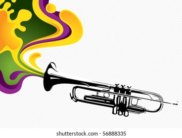 Designed stylized banner with trumpet. Vector illustration.