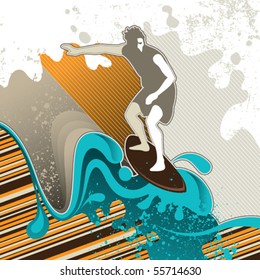 Designed surfing banner with abstract graphic elements. Vector illustration.