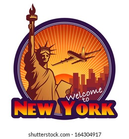 Designed travel label, New York