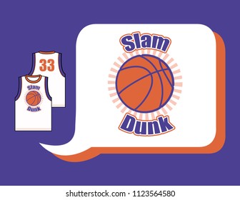 Designed t-shirt with basketball design in white jersey.