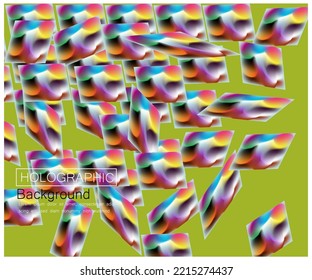 It is designed using square shapes and holographic colors.